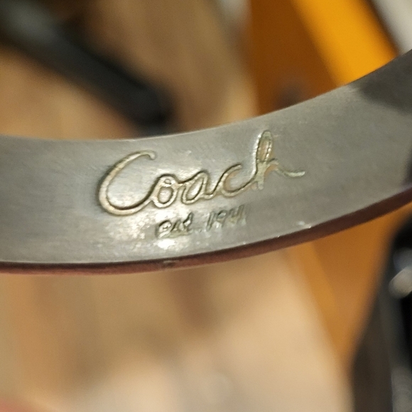 Coach Silver Toned Hinged Bangle Logo Bracelet - Picture 6 of 7